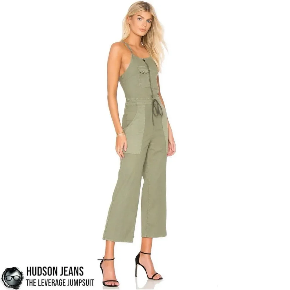 HUDSON JEANS THE LEVERAGE JUMPSUIT IN FORESTER LIGHT CAMO GREEN OVERALLS SMALL